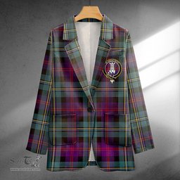 ScotsTee Shop Malcolm Weathered Clan Crest Casual Tartan Flat Lapel Collar Blazer Tartan Blazer Cotton