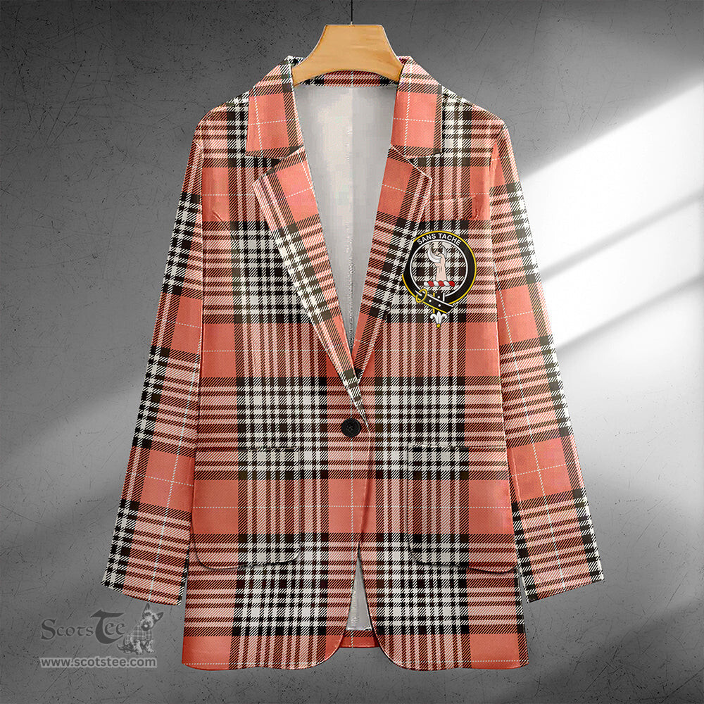 ScotsTee Shop Napier Rose Weathered Clan Crest Casual Tartan Flat Lapel Collar Blazer Tartan Blazer Cotton
