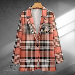 ScotsTee Shop Napier Rose Weathered Clan Crest Casual Tartan Flat Lapel Collar Blazer Tartan Blazer Cotton