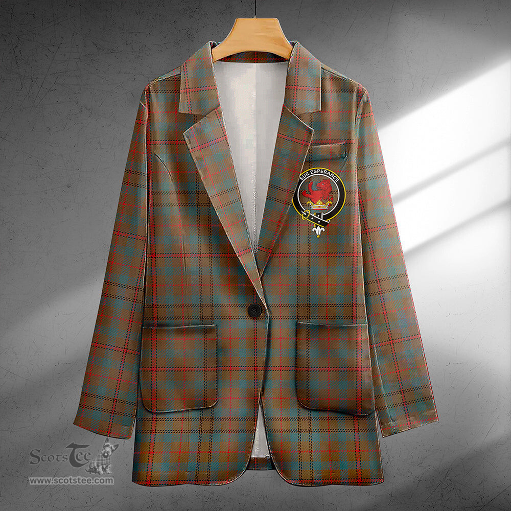 ScotsTee Shop Moncrieffe of Atholl Weathered Clan Crest Casual Tartan Flat Lapel Collar Blazer Tartan Blazer Cotton