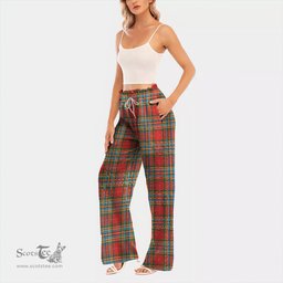 ScotsTee Shop Scottish Chattan Clan Tartan Womens Waist Fungus Edge Wide Leg Pants Tartan Pants