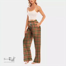 ScotsTee Shop Scottish Baxter Clan Tartan Womens Waist Fungus Edge Wide Leg Pants Tartan Pants