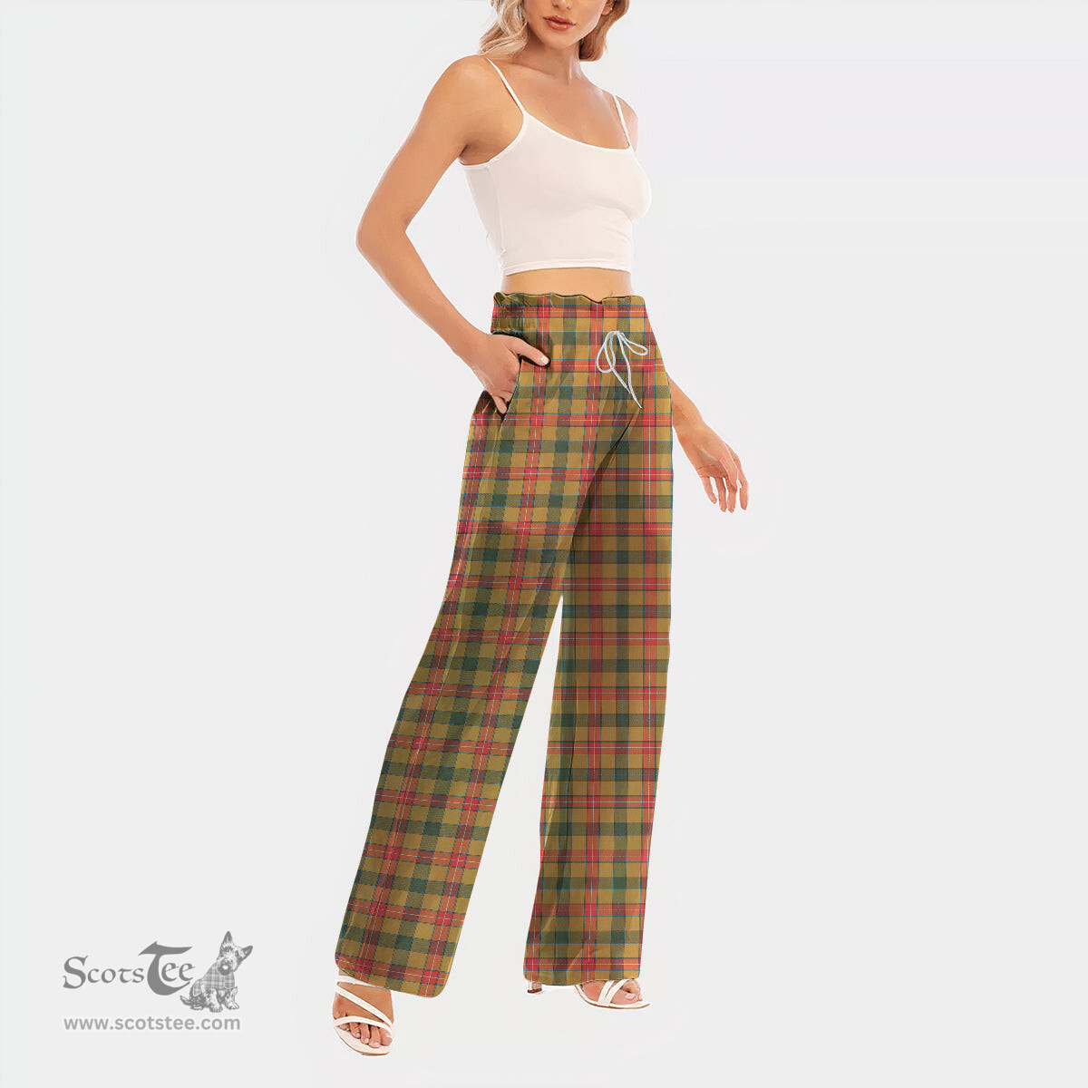 ScotsTee Shop Scottish Baxter Clan Tartan Womens Waist Fungus Edge Wide Leg Pants Tartan Pants