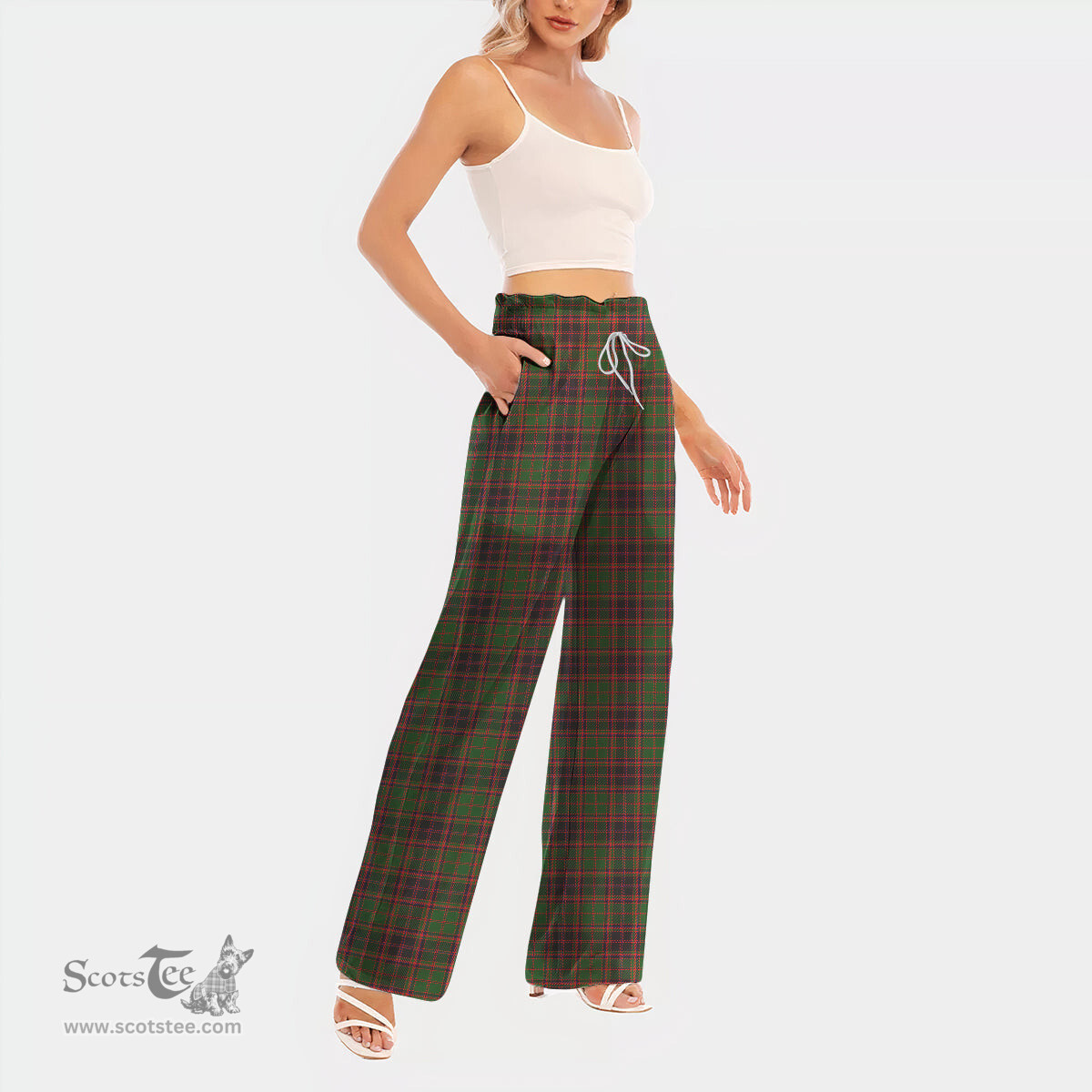 ScotsTee Shop Scottish Buchan Modern Clan Tartan Womens Waist Fungus Edge Wide Leg Pants Tartan Pants