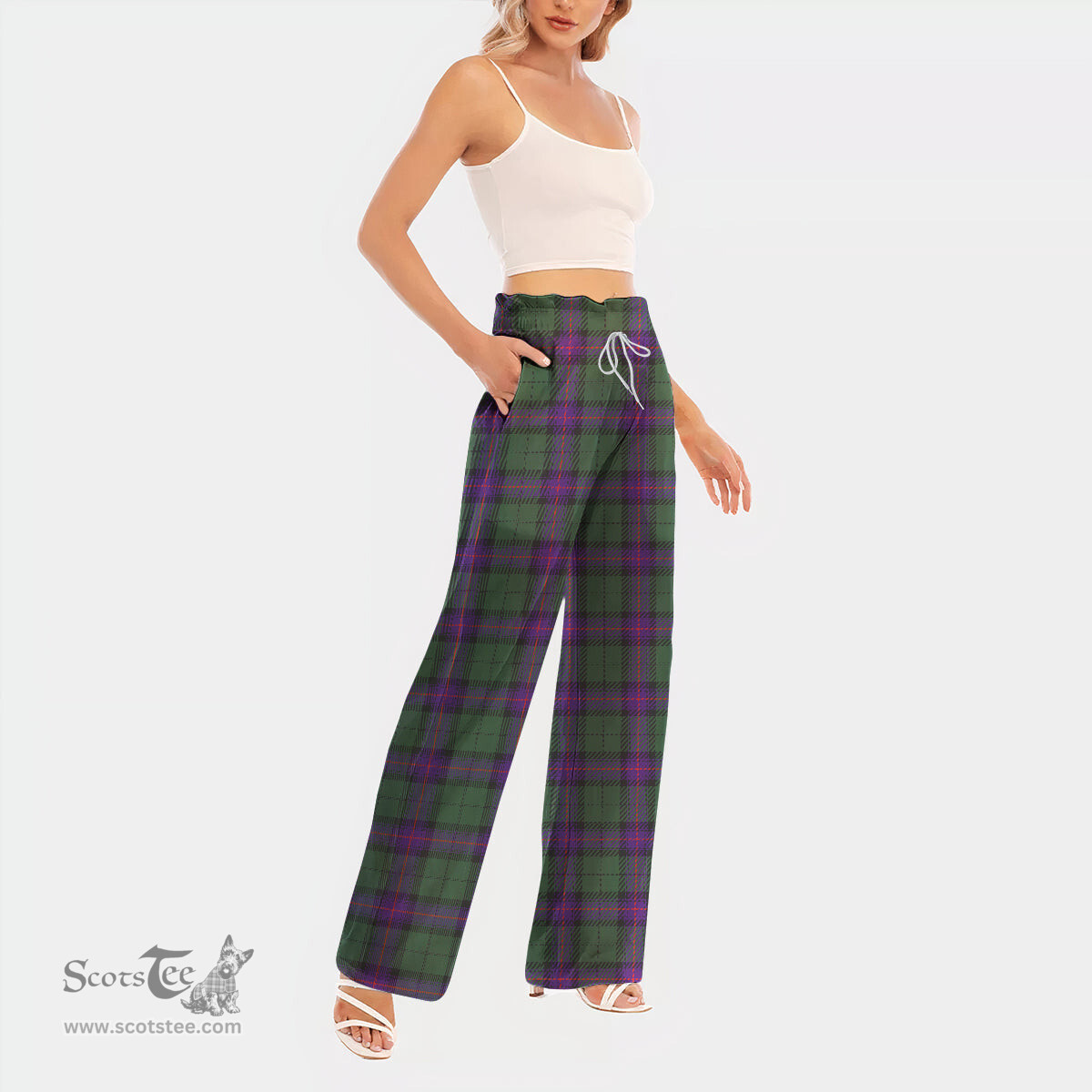 ScotsTee Shop Scottish Armstrong Modern Clan Tartan Womens Waist Fungus Edge Wide Leg Pants Tartan Pants