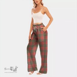 ScotsTee Shop Scottish Grant Ancient Clan Tartan Womens Waist Fungus Edge Wide Leg Pants Tartan Pants