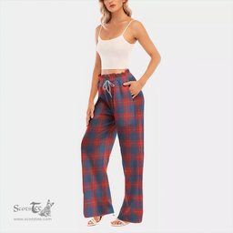 ScotsTee Shop Scottish Galloway Red Clan Tartan Womens Waist Fungus Edge Wide Leg Pants Tartan Pants
