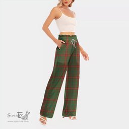 ScotsTee Shop Scottish Fulton Clan Tartan Womens Waist Fungus Edge Wide Leg Pants Tartan Pants