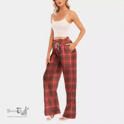 ScotsTee Shop Scottish Duke of Rothesay Modern Clan Tartan Womens Waist Fungus Edge Wide Leg Pants Tartan Pants