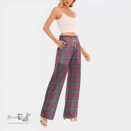 ScotsTee Shop Scottish Lindsay Ancient Clan Tartan Womens Waist Fungus Edge Wide Leg Pants Tartan Pants