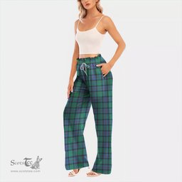 ScotsTee Shop Scottish Flower Of Scotland Clan Tartan Womens Waist Fungus Edge Wide Leg Pants Tartan Pants