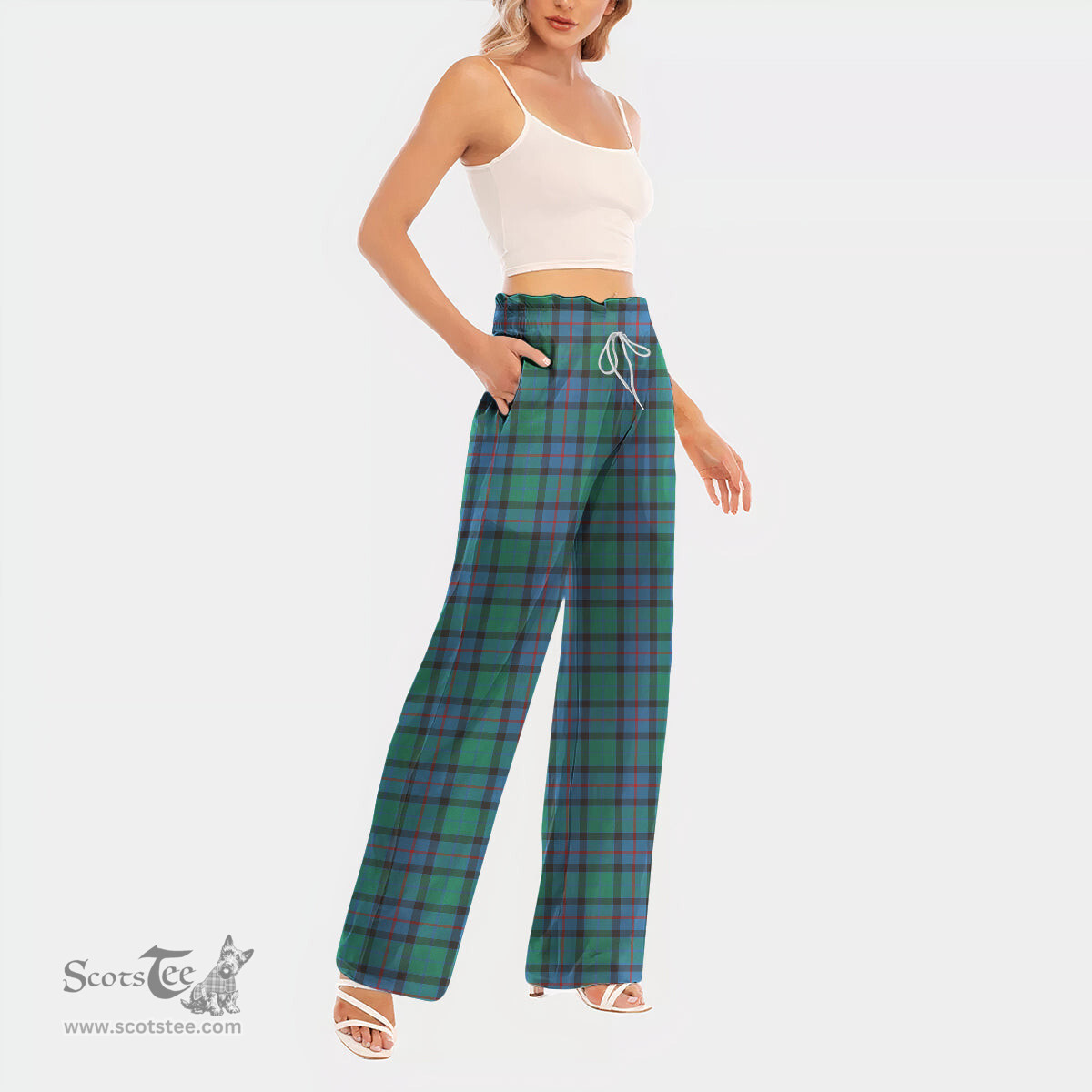 ScotsTee Shop Scottish Flower Of Scotland Clan Tartan Womens Waist Fungus Edge Wide Leg Pants Tartan Pants