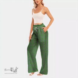 ScotsTee Shop Scottish Currie Clan Tartan Womens Waist Fungus Edge Wide Leg Pants Tartan Pants