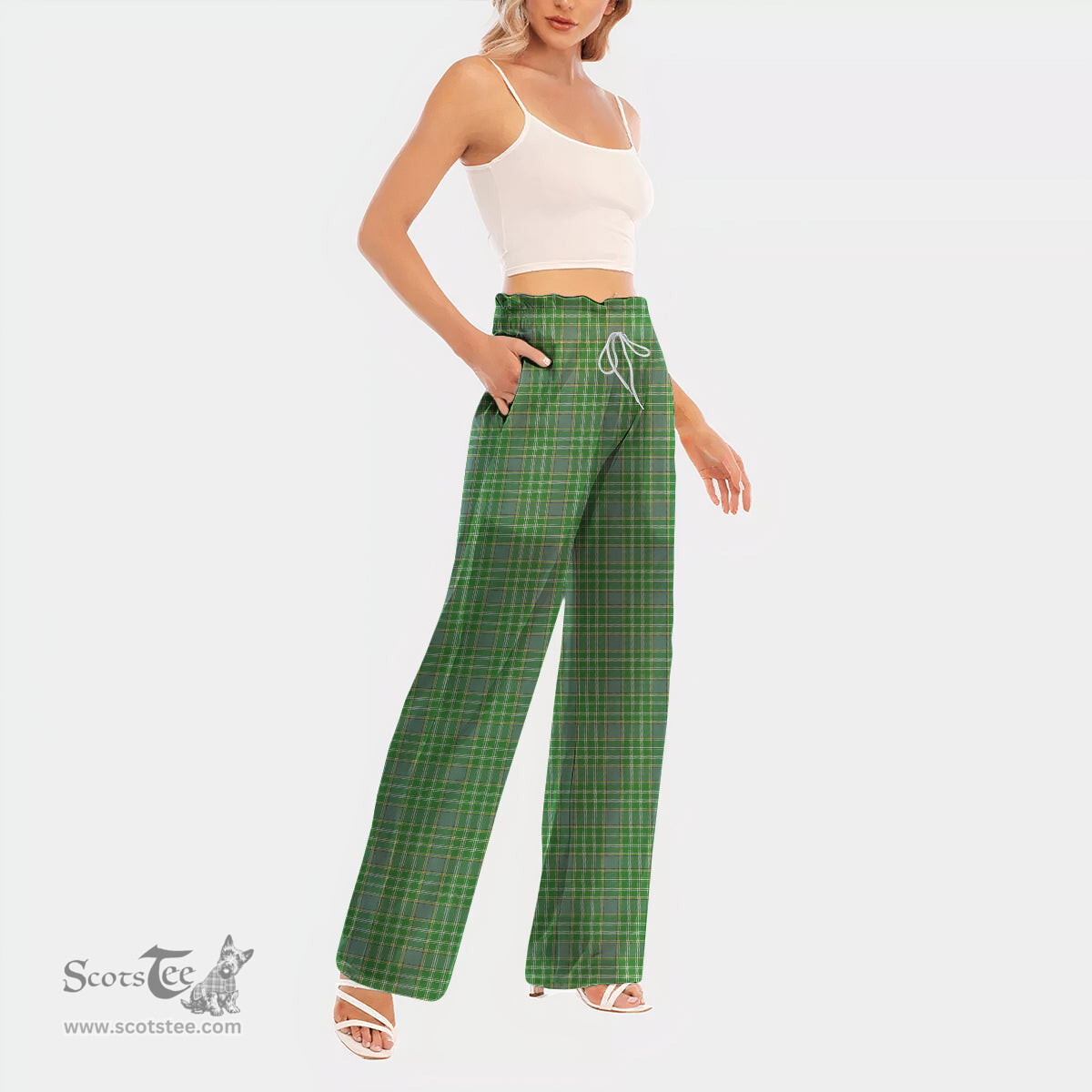 ScotsTee Shop Scottish Currie Clan Tartan Womens Waist Fungus Edge Wide Leg Pants Tartan Pants