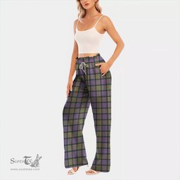 ScotsTee Shop Scottish MacDonald Ancient Clan Tartan Womens Waist Fungus Edge Wide Leg Pants Tartan Pants