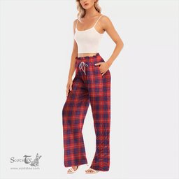 ScotsTee Shop Scottish Hamilton Modern Clan Tartan Womens Waist Fungus Edge Wide Leg Pants Tartan Pants