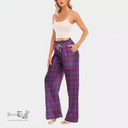 ScotsTee Shop Scottish Jackson Clan Tartan Womens Waist Fungus Edge Wide Leg Pants Tartan Pants