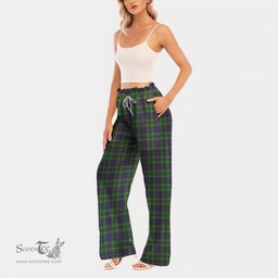 ScotsTee Shop Scottish Duncan Modern Clan Tartan Womens Waist Fungus Edge Wide Leg Pants Tartan Pants