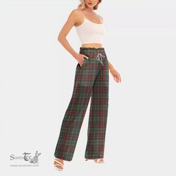 ScotsTee Shop Scottish MacDiarmid Modern Clan Tartan Womens Waist Fungus Edge Wide Leg Pants Tartan Pants