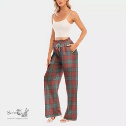 ScotsTee Shop Scottish Dunbar Ancient Clan Tartan Womens Waist Fungus Edge Wide Leg Pants Tartan Pants