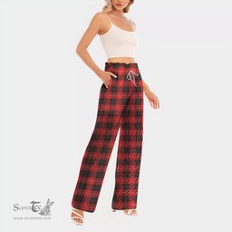 ScotsTee Shop Scottish Cunningham Modern Clan Tartan Womens Waist Fungus Edge Wide Leg Pants Tartan Pants