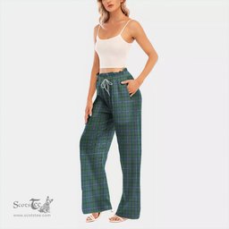 ScotsTee Shop Scottish Douglas Ancient Clan Tartan Womens Waist Fungus Edge Wide Leg Pants Tartan Pants