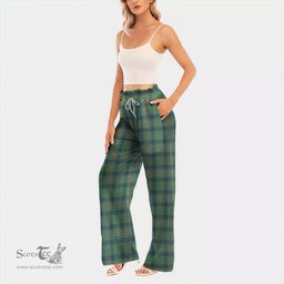 ScotsTee Shop Scottish Kennedy Ancient Clan Tartan Womens Waist Fungus Edge Wide Leg Pants Tartan Pants