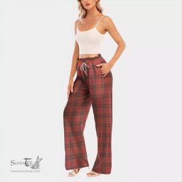 ScotsTee Shop Scottish Grant Weathered Clan Tartan Womens Waist Fungus Edge Wide Leg Pants Tartan Pants