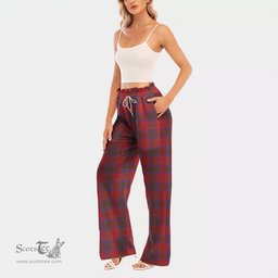 ScotsTee Shop Scottish Leslie Modern Clan Tartan Womens Waist Fungus Edge Wide Leg Pants Tartan Pants