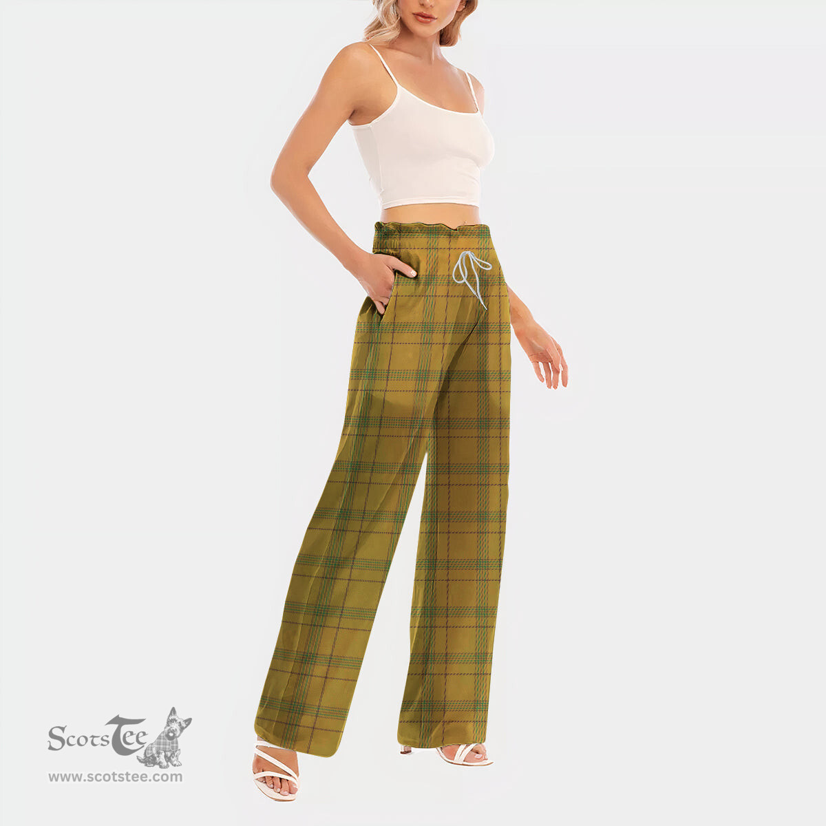 ScotsTee Shop Scottish Houston Clan Tartan Womens Waist Fungus Edge Wide Leg Pants Tartan Pants