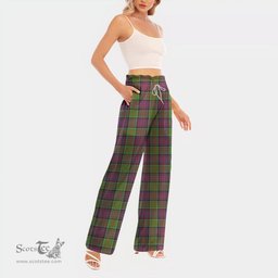 ScotsTee Shop Scottish MacDonald of Clanranald Clan Tartan Womens Waist Fungus Edge Wide Leg Pants Tartan Pants