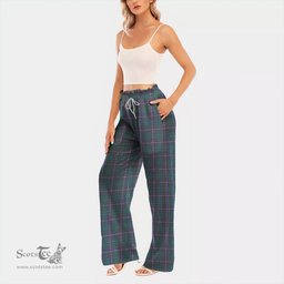 ScotsTee Shop Scottish Douglas Modern Clan Tartan Womens Waist Fungus Edge Wide Leg Pants Tartan Pants