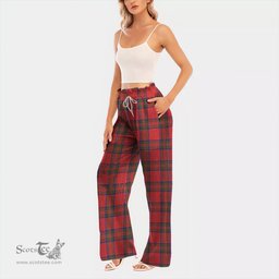 ScotsTee Shop Scottish MacGillivray Modern Clan Tartan Womens Waist Fungus Edge Wide Leg Pants Tartan Pants