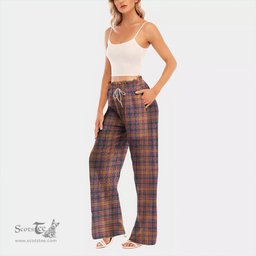 ScotsTee Shop Scottish Jacobite Clan Tartan Womens Waist Fungus Edge Wide Leg Pants Tartan Pants