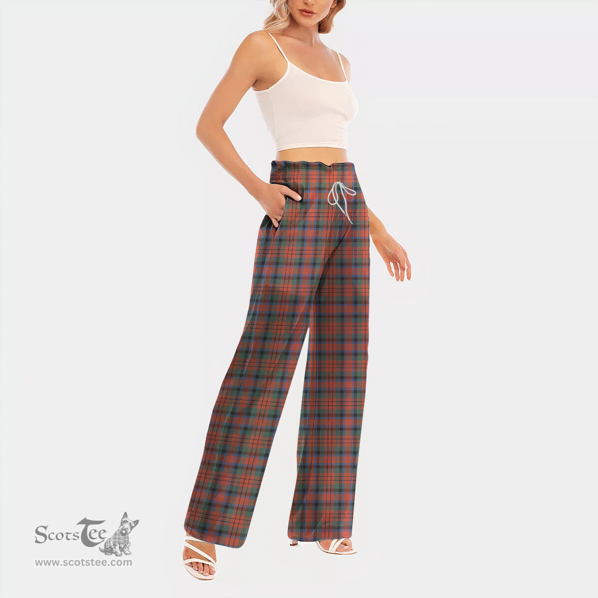 ScotsTee Shop Scottish MacDuff Ancient Clan Tartan Womens Waist Fungus Edge Wide Leg Pants Tartan Pants