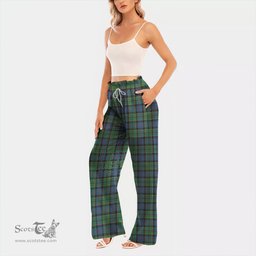ScotsTee Shop Scottish Forsyth Ancient Clan Tartan Womens Waist Fungus Edge Wide Leg Pants Tartan Pants