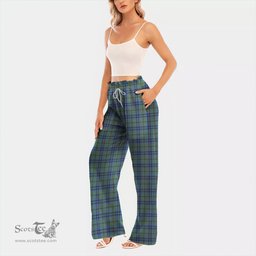 ScotsTee Shop Scottish Falconer Clan Tartan Womens Waist Fungus Edge Wide Leg Pants Tartan Pants