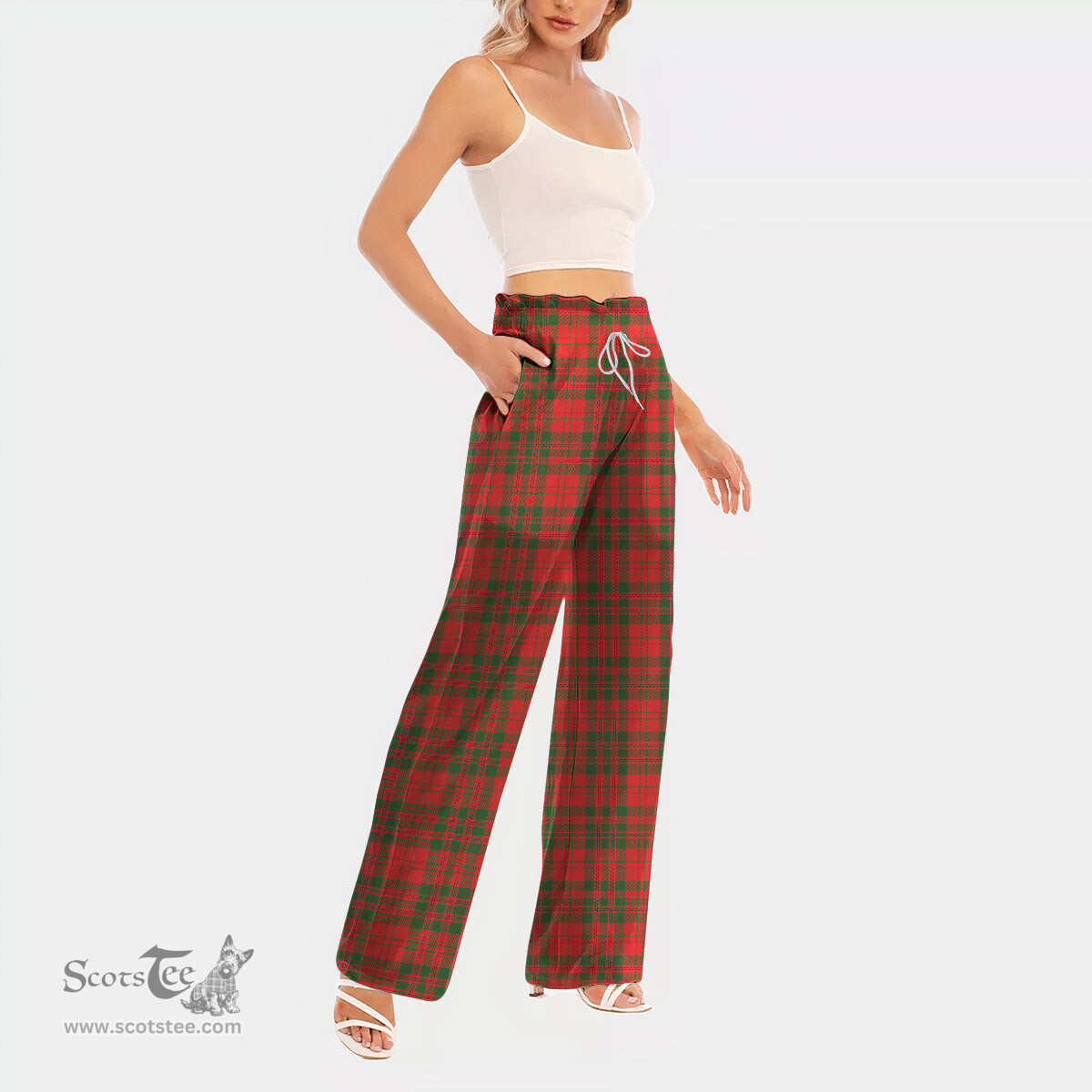 ScotsTee Shop Scottish Livingstone Modern Clan Tartan Womens Waist Fungus Edge Wide Leg Pants Tartan Pants