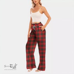 ScotsTee Shop Scottish Wallace Hunting Green Clan Tartan Womens Waist Fungus Edge Wide Leg Pants Tartan Pants