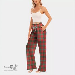 ScotsTee Shop Scottish MacLaine of Loch Buie Clan Tartan Womens Waist Fungus Edge Wide Leg Pants Tartan Pants