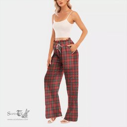 ScotsTee Shop Scottish Stuart of Bute Clan Tartan Womens Waist Fungus Edge Wide Leg Pants Tartan Pants