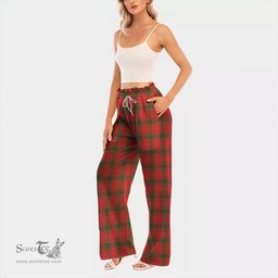 ScotsTee Shop Scottish MacQuarrie Modern Clan Tartan Womens Waist Fungus Edge Wide Leg Pants Tartan Pants