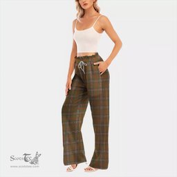 ScotsTee Shop Scottish SCOTT BROWN MODERN Clan Tartan Womens Waist Fungus Edge Wide Leg Pants Tartan Pants