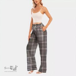 ScotsTee Shop Scottish SCOTT BLACK & WHITE MODERN Clan Tartan Womens Waist Fungus Edge Wide Leg Pants Tartan Pants