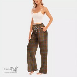 ScotsTee Shop Scottish Seton Hunting Modern Clan Tartan Womens Waist Fungus Edge Wide Leg Pants Tartan Pants