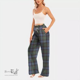 ScotsTee Shop Scottish MacRae Hunting Ancient Clan Tartan Womens Waist Fungus Edge Wide Leg Pants Tartan Pants