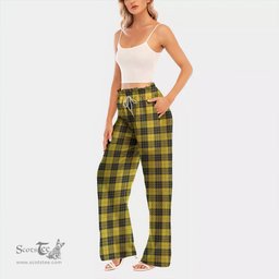 ScotsTee Shop Scottish MacLeod of Lewis Modern Clan Tartan Womens Waist Fungus Edge Wide Leg Pants Tartan Pants