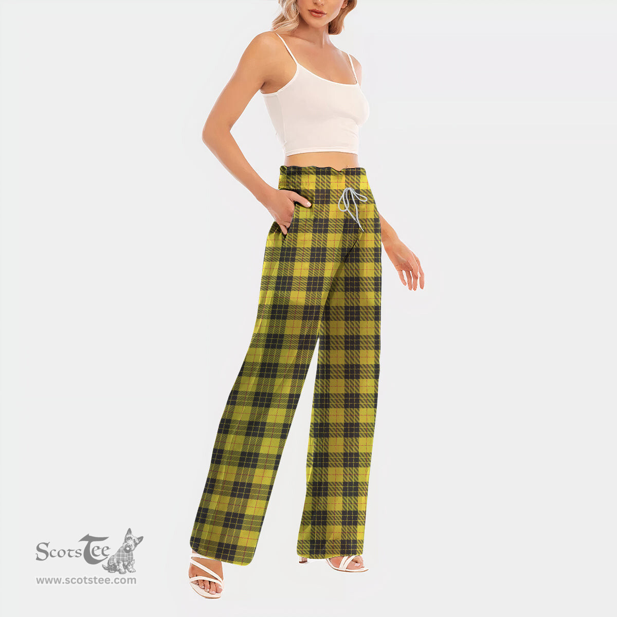 ScotsTee Shop Scottish MacLeod of Lewis Modern Clan Tartan Womens Waist Fungus Edge Wide Leg Pants Tartan Pants