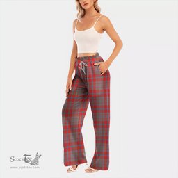 ScotsTee Shop Scottish Moubray Clan Tartan Womens Waist Fungus Edge Wide Leg Pants Tartan Pants