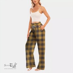 ScotsTee Shop Scottish MacLeod of Lewis Ancient Clan Tartan Womens Waist Fungus Edge Wide Leg Pants Tartan Pants